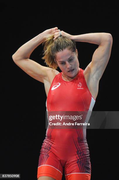 Mathilde Riviere of France during the female 55 kg wrestling competition of the Paris 2017 Women's World Championships at AccorHotels Arena on August...