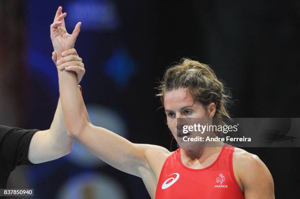 Mathilde Riviere of France during the female 55 kg wrestling competition of the Paris 2017 Women's World Championships at AccorHotels Arena on August...