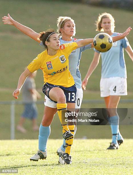 Trudy Camilleri of the Mariners and Kylie Ledbrook of Sydney contest possession during the round five W-League match between Sydney FC and the...