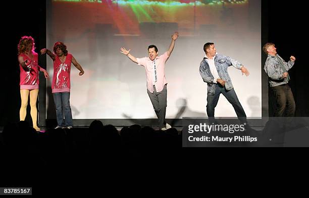 Comedians Mark McKinney, Kevin MacDonald, Bruce McCulloch, Scott Thompson, and Dave Foley of Kids in the Hall perform on stage during The Comedy...