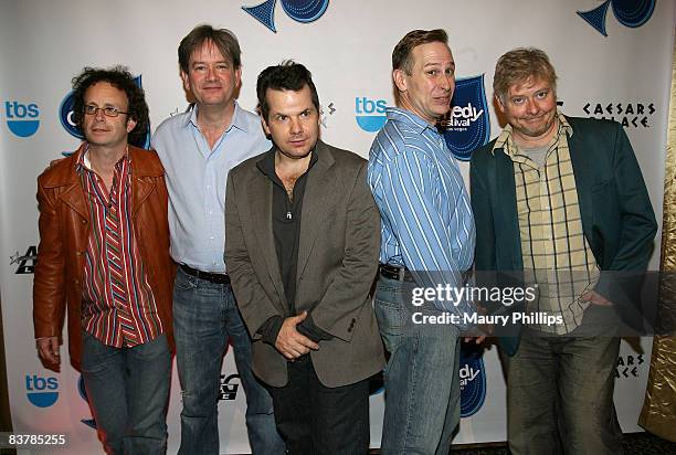 Comedians Kevin MacDonald, Mark McKinney, Bruce McCulloch, Scott Thompson and Dave Foley of The Kids in the Hall pose backstage during The Comedy...