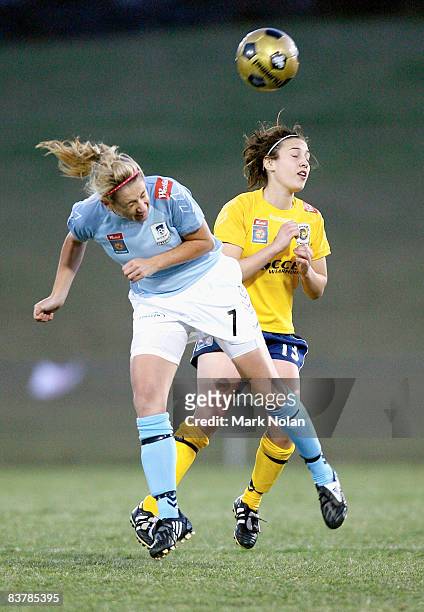 Heather Garriock of Sydney and Trudy Camilleri of the Mariners contest possession during the round five W-League match between Sydney FC and the...