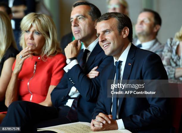 French President Emmanuel Macron, Austrian Chancellor Christian Kern and Brigitte Macron listen in during a piano masterclass by French pianist...