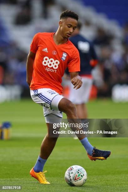 Birmingham City's Cohen Bramall warms up before the game
