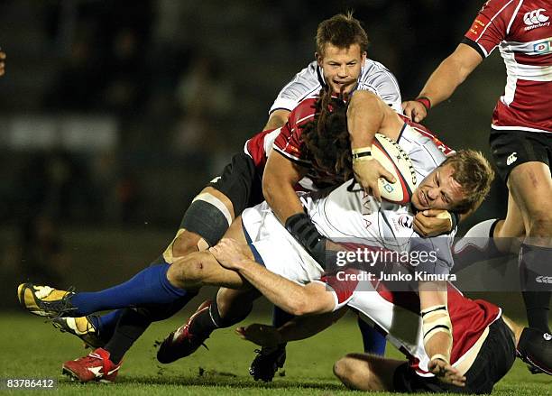 Paul Emerick of USA is tackled during Lipobitan D Challenge 2008 match between Japan and USA at Prince Chichibu Memorial Rugby Stadium on November...