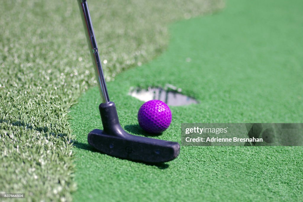 Miniature Golf, Close-Up, with Purple Golf Ball