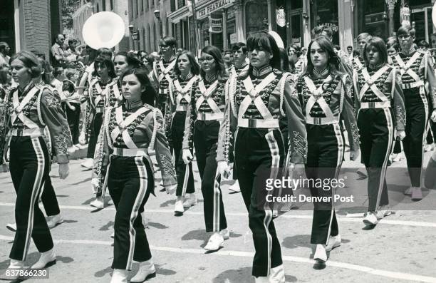 The Airline High School Band from Bossier City, La., steps in time down a Central City Street as part of Saturday's festivities marking the opening...