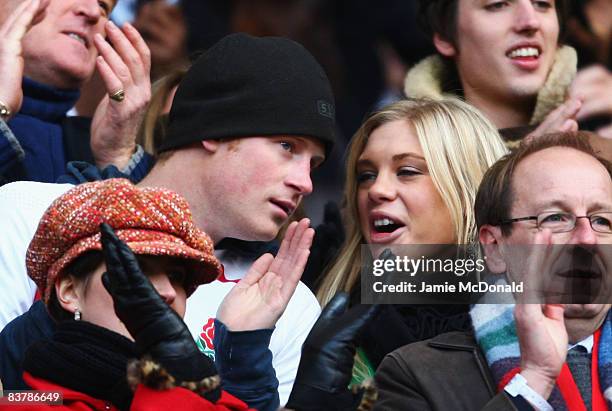 Prince Harry and Chelsy Davy attend the Investec Challenge match between England and South Africa at Twickenham on November 22, 2008 in London,...