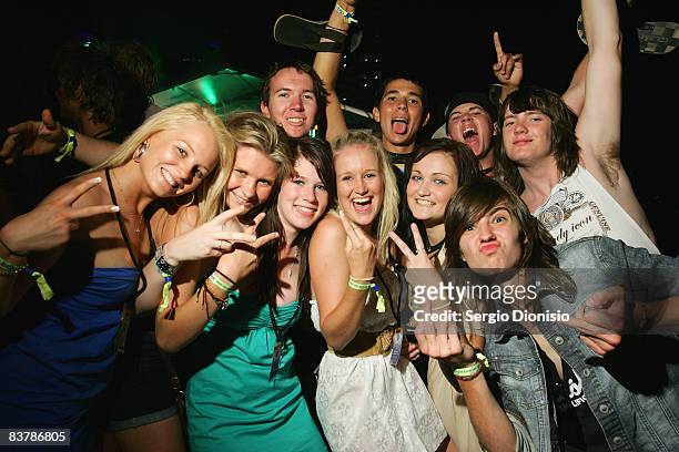 Graduating year 12 students celebrate during the opening night of Schoolies week in Surfers Paradise on November 21, 2008 on the Gold Coast,...