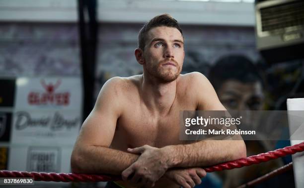 Portrait of boxer Callum Smith after a training session at Gallaghers Gym on August 23, 2017 in Bolton, England.