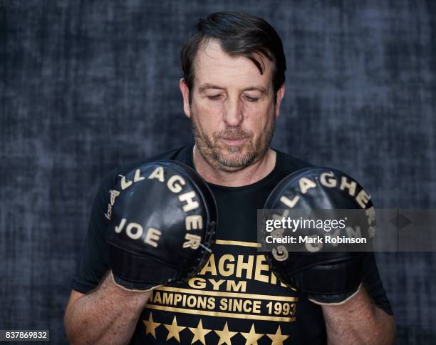 Portrait of trainer Joe Gallagher at his gym Gallaghers Gym on August 23, 2017 in Bolton, England.