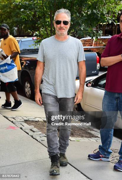 Jon Stewart is seen walking in Soho on August 22, 2017 in New York City.