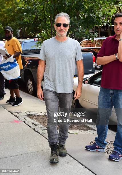 Jon Stewart is seen walking in Soho on August 22, 2017 in New York City.