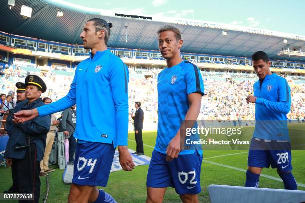 Keisuke Honda of Pachuca walks onto the field prior the sixth round match between Pachuca and Veracruz as part of the Torneo Apertura 2017 Liga MX at...