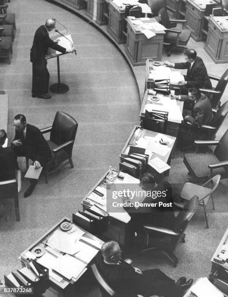 Rep. Palmer Burch, R-Denver, Explains Bill From bottom back are Reps. James Braden, Colorado Springs, Harold McCormick, Canon City, Ray Simpson,...