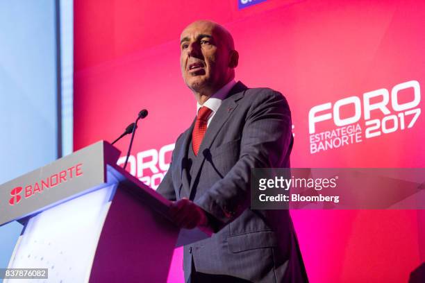 Marcos Ramirez Miguel, chief executive officer of Grupo Financiero Banorte SAB, speaks during the Banorte Strategy Annual forum in Mexico City,...