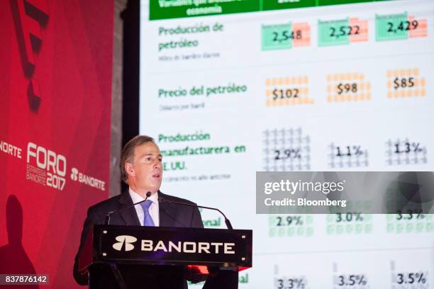 Jose Antonio Meade, Mexico's finance minister, speaks during a reception following the Banorte Strategy Annual forum in Mexico City, Mexico, on...