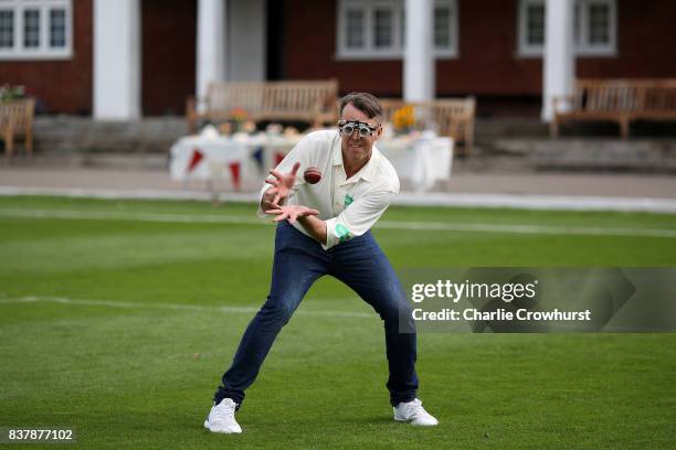 Ex England bowler Graeme Swann in action during filming of the Specsavers advert The Umpires Strikes Back on August 23, 2017 in London, England.