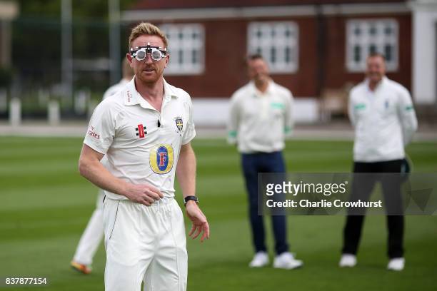 Durham all round Paul Collingwood in action during filming of the Specsavers advert The Umpires Strikes Back on August 23, 2017 in London, England.