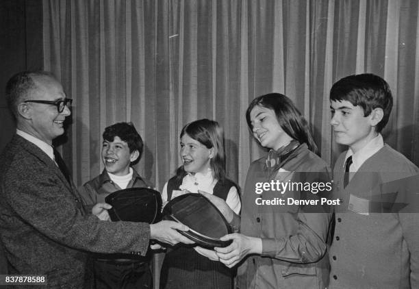 Student Union L-R: Don Ridgway, Press Day Chairman, Ludwick Villani - 13, Linda Pepasky - 13, Martha Williamson - 14, Carl Rahal - 14 Credit: Denver...