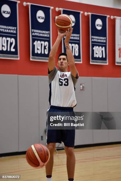 Derek Willis of the USA AmeriCup Team shoots the ball during a training camp at the University of Houston in Houston, Texas on August 21, 2017. NOTE...