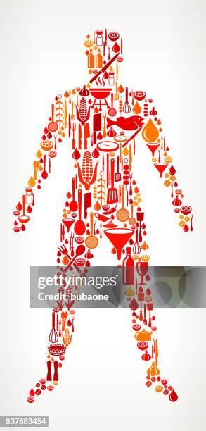 human body cooking and food vector icon pattern - body-skewer stock illustrations