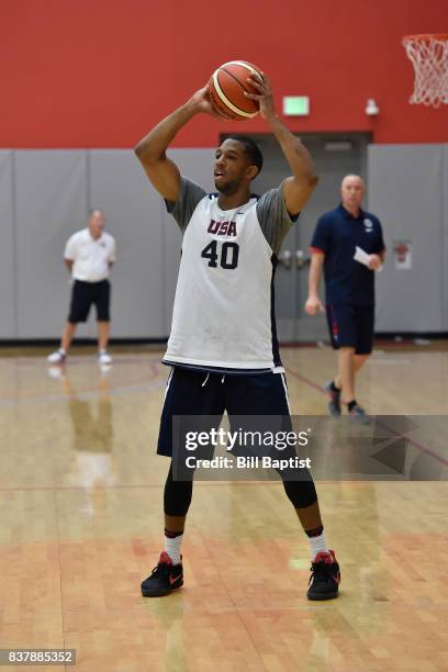Darius Morris of the USA AmeriCup Team passes the ball during a training camp at the University of Houston in Houston, Texas on August 21, 2017. NOTE...