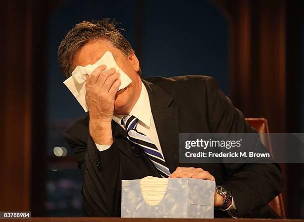 Host Craig Ferguson covers his face during a segment of "The Late Late Show with Craig Ferguson" at CBS Television City on November 21, 2008 in Los...