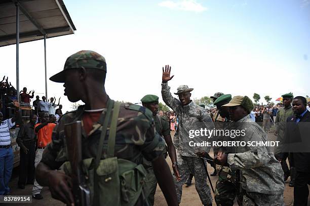 Rebel leader Laurent Nkunda looks arrives to address a crowd at the local stadium in the North Kivu town of Rutshuru on November 22, 2008. About...