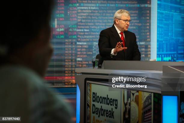 Kevin Rudd, Australia's former prime minister, speaks during a Bloomberg Television interview in New York, U.S., on Wednesday, Aug. 23. 2017. Rudd...