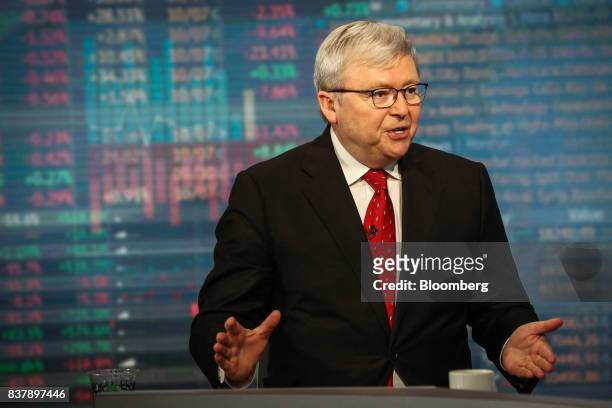 Kevin Rudd, Australia's former prime minister, speaks during a Bloomberg Television interview in New York, U.S., on Wednesday, Aug. 23. 2017. Rudd...
