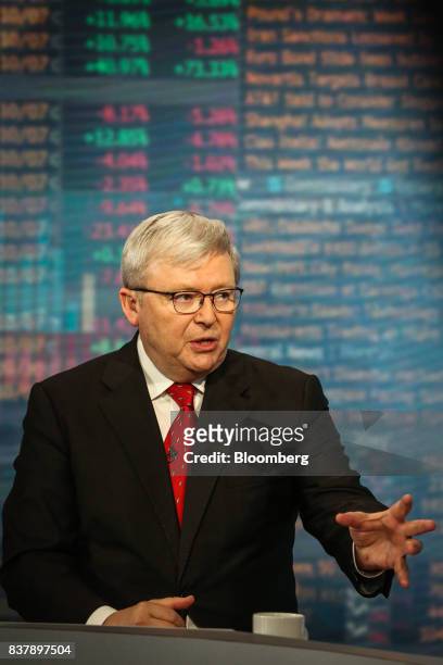 Kevin Rudd, Australia's former prime minister, speaks during a Bloomberg Television interview in New York, U.S., on Wednesday, Aug. 23. 2017. Rudd...