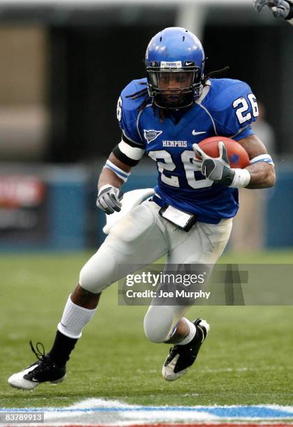 Curtis Steele of the Memphis Tigers runs down the field against the UCF Knights on November 22, 2008 at Liberty Bowl Memorial Stadium in Memphis,...