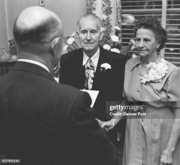 Two Colorado old-age pensioners were married Sunday by the Rev. W. E. Simmons of Grace Baptist Church after an introduction, courtship and proposal...