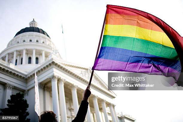 Supporters of gay marriage rally on the steps of the State Capitol November 22, 2008 in Sacramento, California. People across the country continue to...