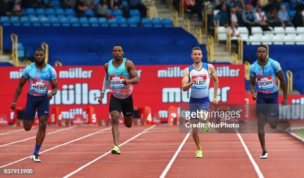 Ameer WEBB of USA, Isaac MAKWALA of BOT, Daniel TALBOT of Great Britain and Aaron BROWN of Canada competes in the Men's 200n during Muller Grand Prix...