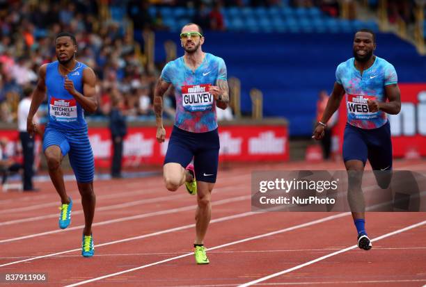 Nethaneel MITCHELL-BLAKE of Great Britain, Ramil GULIYEV of Turkey and Ameer WEBB of USA competes in the Men's 200n during Muller Grand Prix...