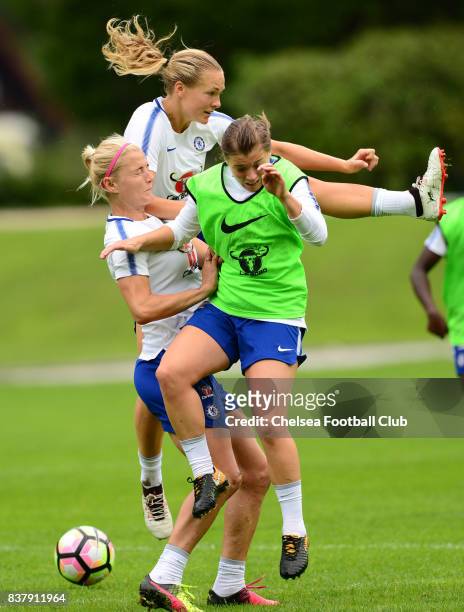 Katie Chapman, Fran Kirby and of Chelsea during a training session on August 23, 2017 in Schladming, Austria.