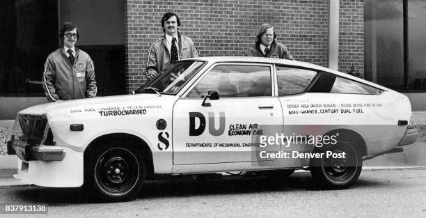 Engineering Students Pose Behind Winning Datsun From left are Steve Lapp, Spencer Eisenbarth and Don Klobenow. Credit: Denver Post