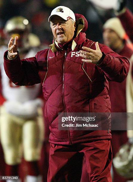 Head coach Bobby Bowden of the Florida State Seminoles gestures during his teams game against the Maryland Terrapins on November 22, 2008 at Byrd...