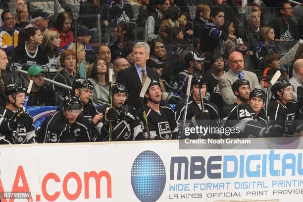 Terry Murray Head coach of the the Los Angeles Kings on the bench during the game against the Colorado Avalanche on November 22, 2008 at Staples...