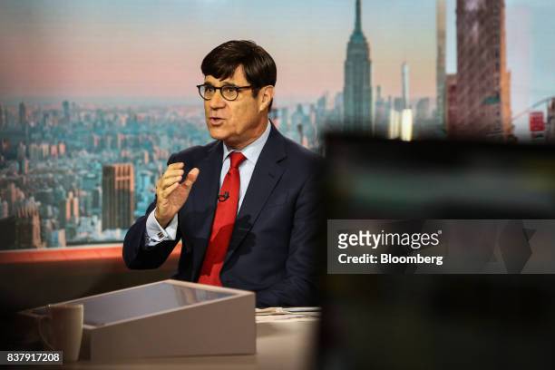 Milton Berg, founder and chief executive officer of Milton Berg Advisors LLC, speaks during a Bloomberg Television interview in New York, U.S., on...