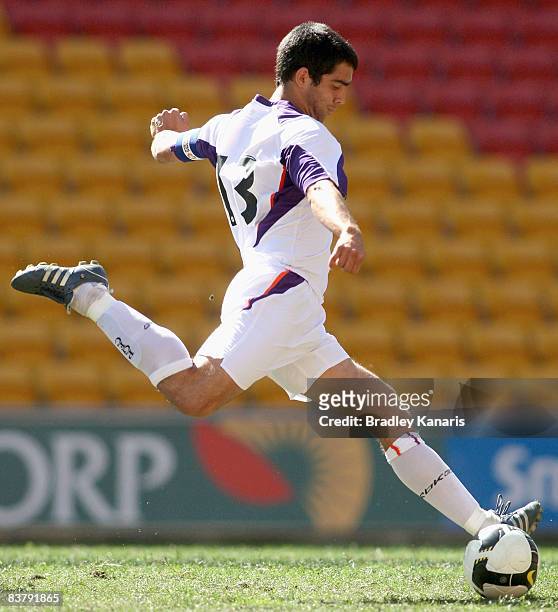 Andrija Jukic of the Glory kicks the ball during the round nine National Youth League match between Queensland Roar and the Perth Glory at Suncorp...