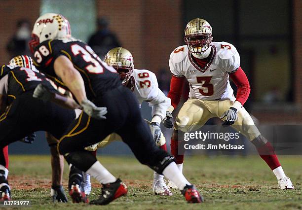Myron Rolle of the Florida State Seminoles defends against the Maryland Terrapins on November 22, 2008 at Byrd Stadium in College Park, Maryland.