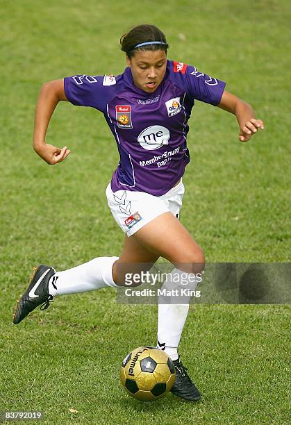 Samantha Kerr of the Glory controls the ball during the round five W-League match between the Newcastle Jets and the Perth Glory at Wanderers Oval on...