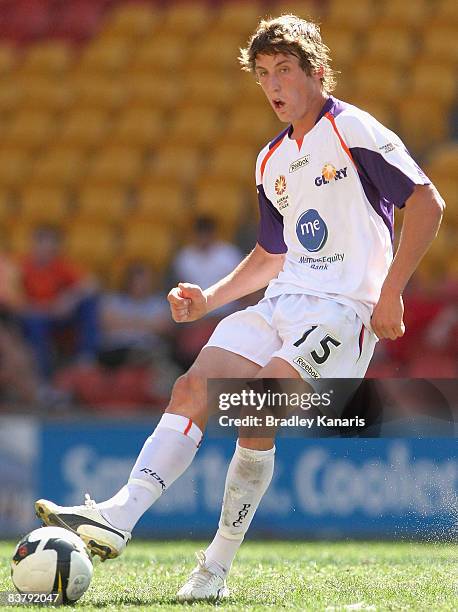 Scott Neville of the Glory passes the ball during the round nine National Youth League match between Queensland Roar and the Perth Glory at Suncorp...