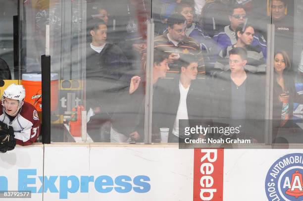 Actor/Singer Jesse McCartney watches the Colorado Avalanche celebrate a 4-3 win in a shootout against the Los Angeles Kings during the game on...