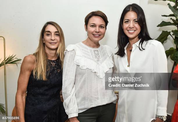 Janice Sullivan, Mariela Rovito and Heather Shimokawa attend the Eberjey x Rebecca Taylor Launch Event at Chillhouse on August 23, 2017 in New York...