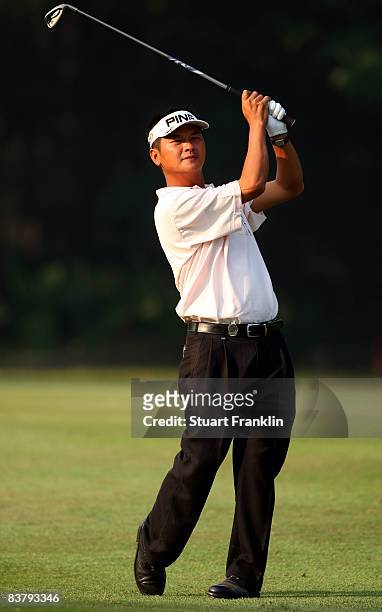 Lin Wen-Tang of Chinese Taipei plays his approach shot on the 15th hole during the final round of the UBS Hong Kong Open at the Hong Kong Golf Club...
