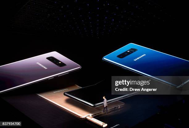 Justin Denison, senior vice president of product strategy at Samsung, speaks about the during new Samsung Galaxy Note8 smartphone during a launch...